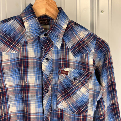 Wrangler Pearl Snap Youth Sz 10 1960s Made in USA Button Up Shirt