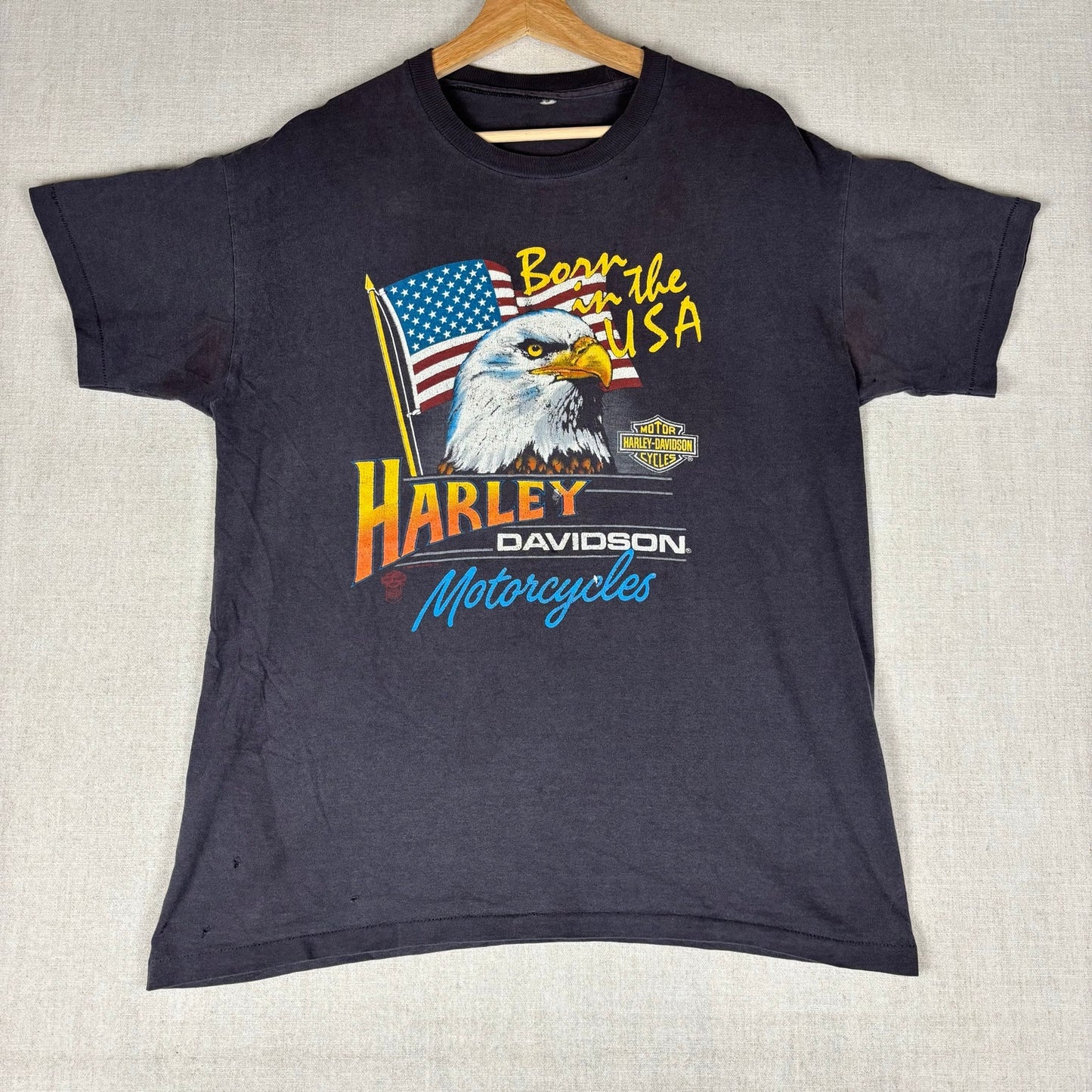 Vintage Harley Davidson Faded Distressed 1986 Born in the USA Shirt Large
