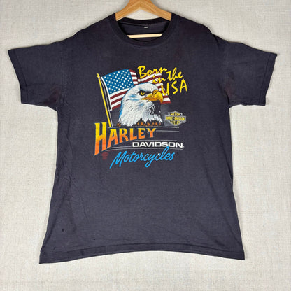Vintage Harley Davidson Faded Distressed 1986 Born in the USA Shirt Large