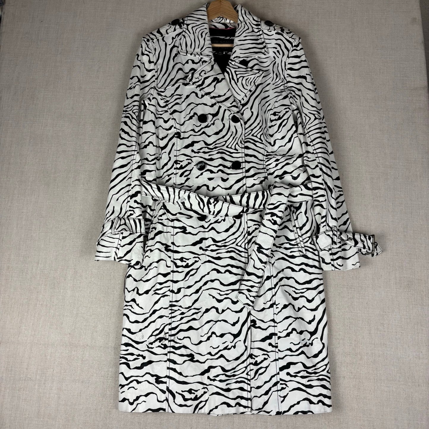 Wilsons Leather Pelle Studio Zebra Print Womens Trench Coat XL