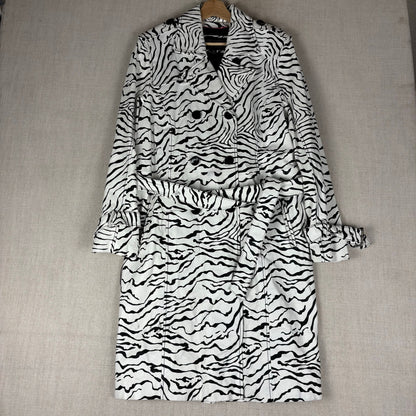 Wilsons Leather Pelle Studio Zebra Print Womens Trench Coat XL