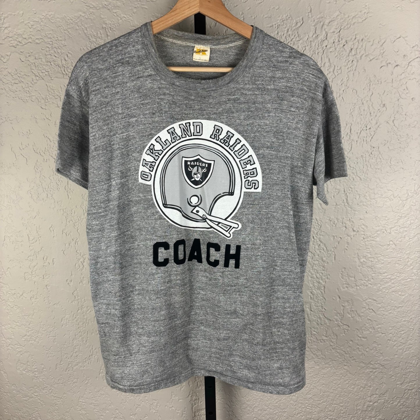 1970s Russell Athletic Oakland Raiders Coach NFL Iron On Print Large Tee