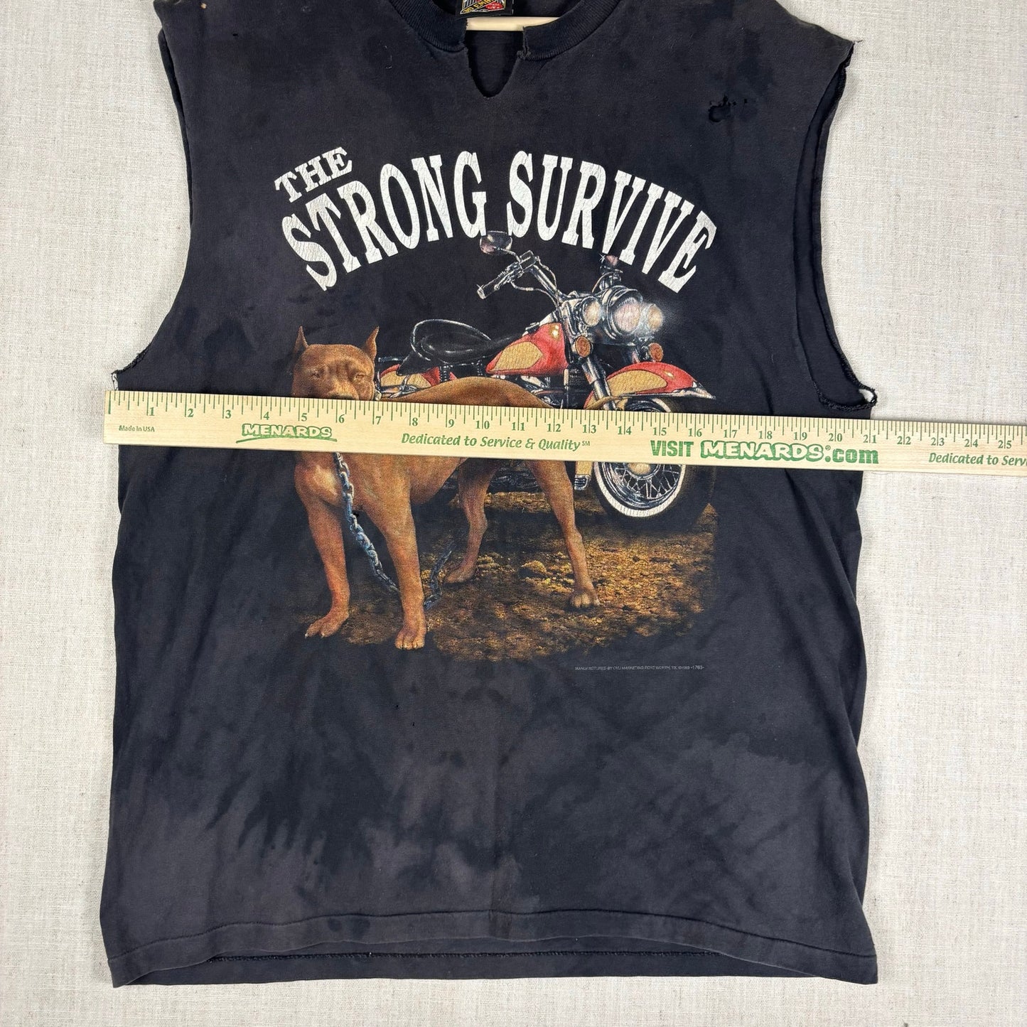 Vintage Harley Davidson 3D Emblem The Strong Survive Pitbull Faded Large Cutoff