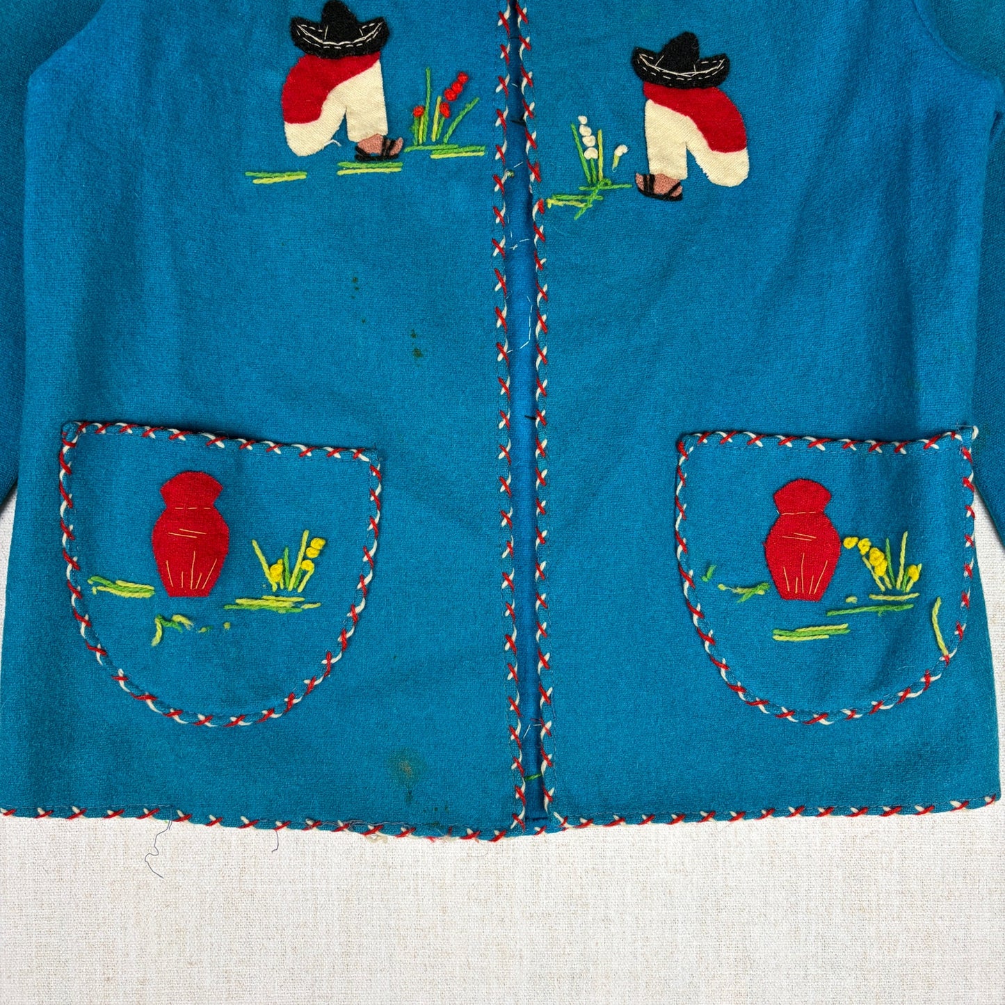 Vintage 1940s Mexican Souvenir Jacket La Mexicana Wool Dancing Couple Size Small