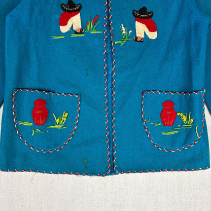 Vintage 1940s Mexican Souvenir Jacket La Mexicana Wool Dancing Couple Size Small
