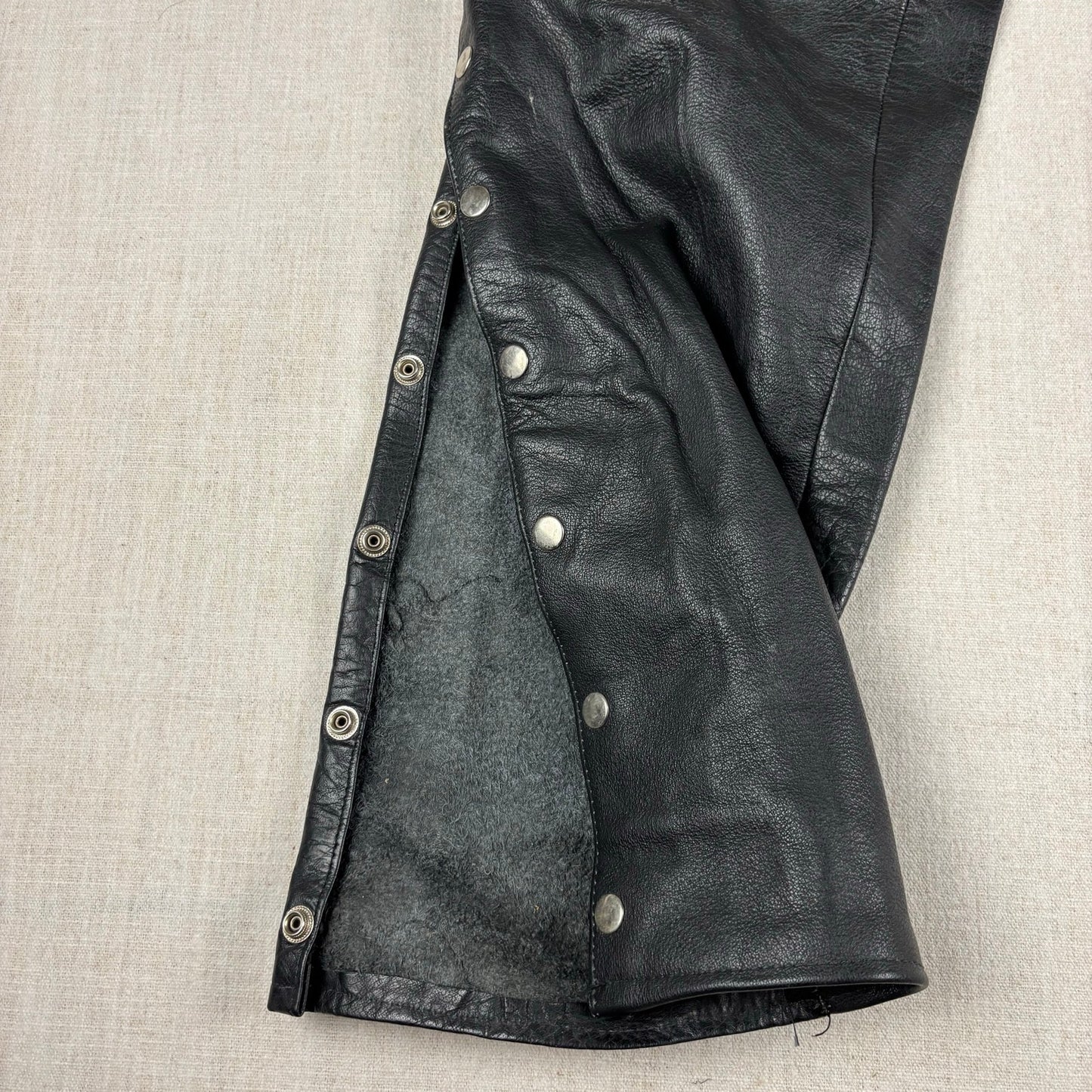 Trucker Leather Pants Vintage Braided Snap Button Detail Biker Sz 32