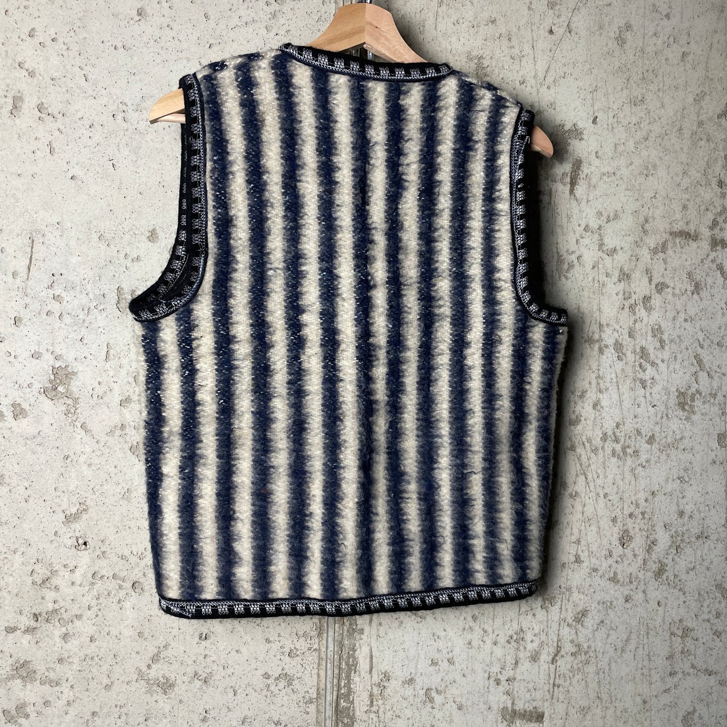 Vintage French Military Militaires Equipment Striped Wool Liner Vest Fits Medium