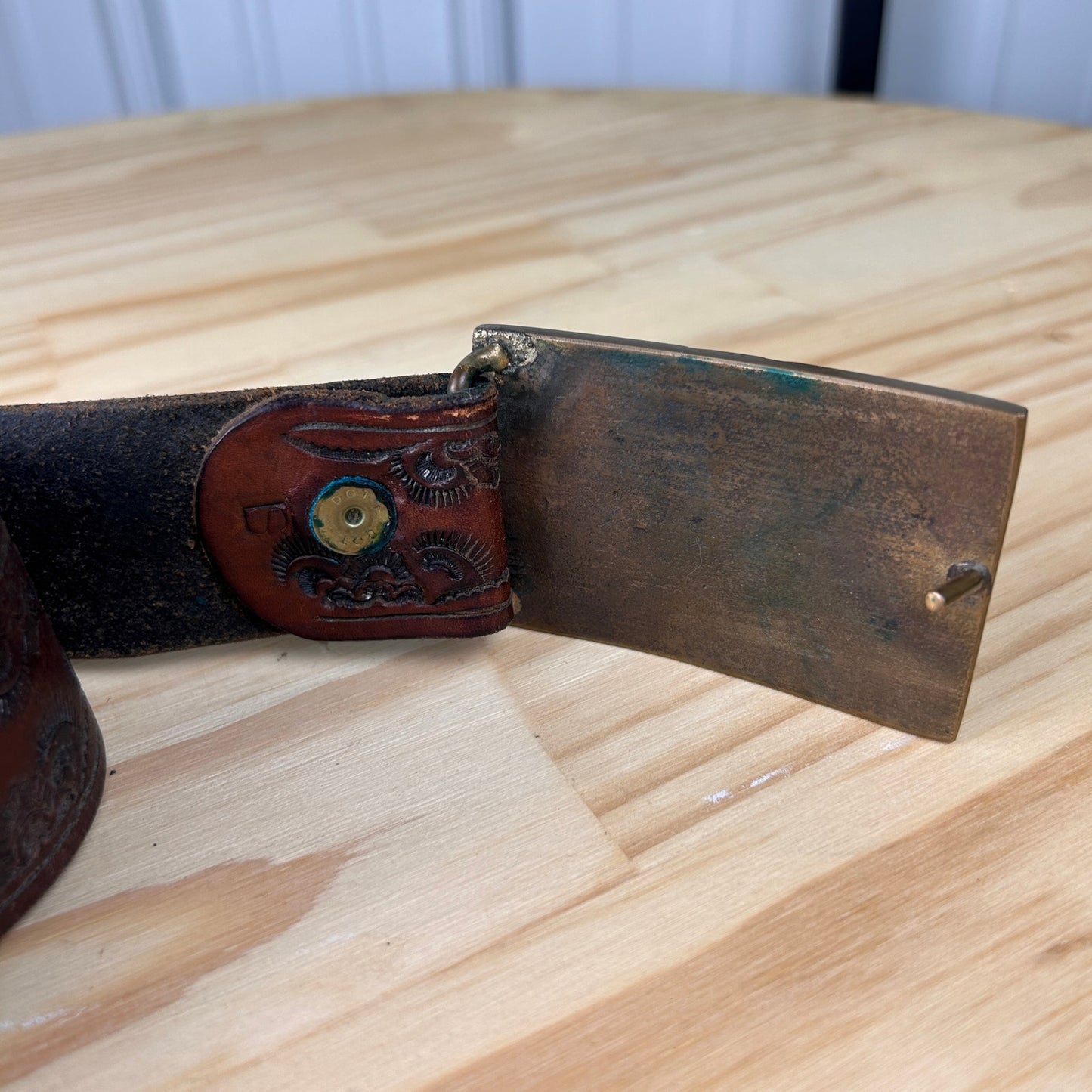 Chevrolet Corvette 1970s Boho Western Stamped Embossed 42" Brown Leather Belt