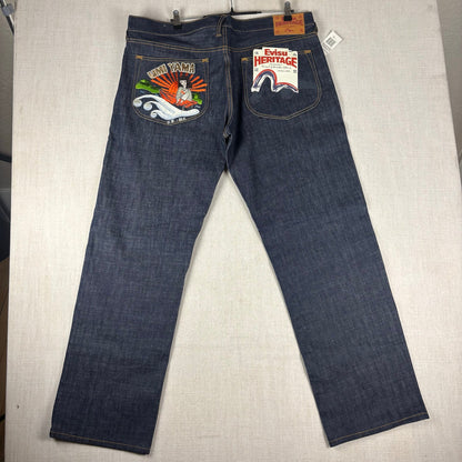Evisu Heritage NWT Umi Yama Embroidered Y2K Sz 38 Jeans