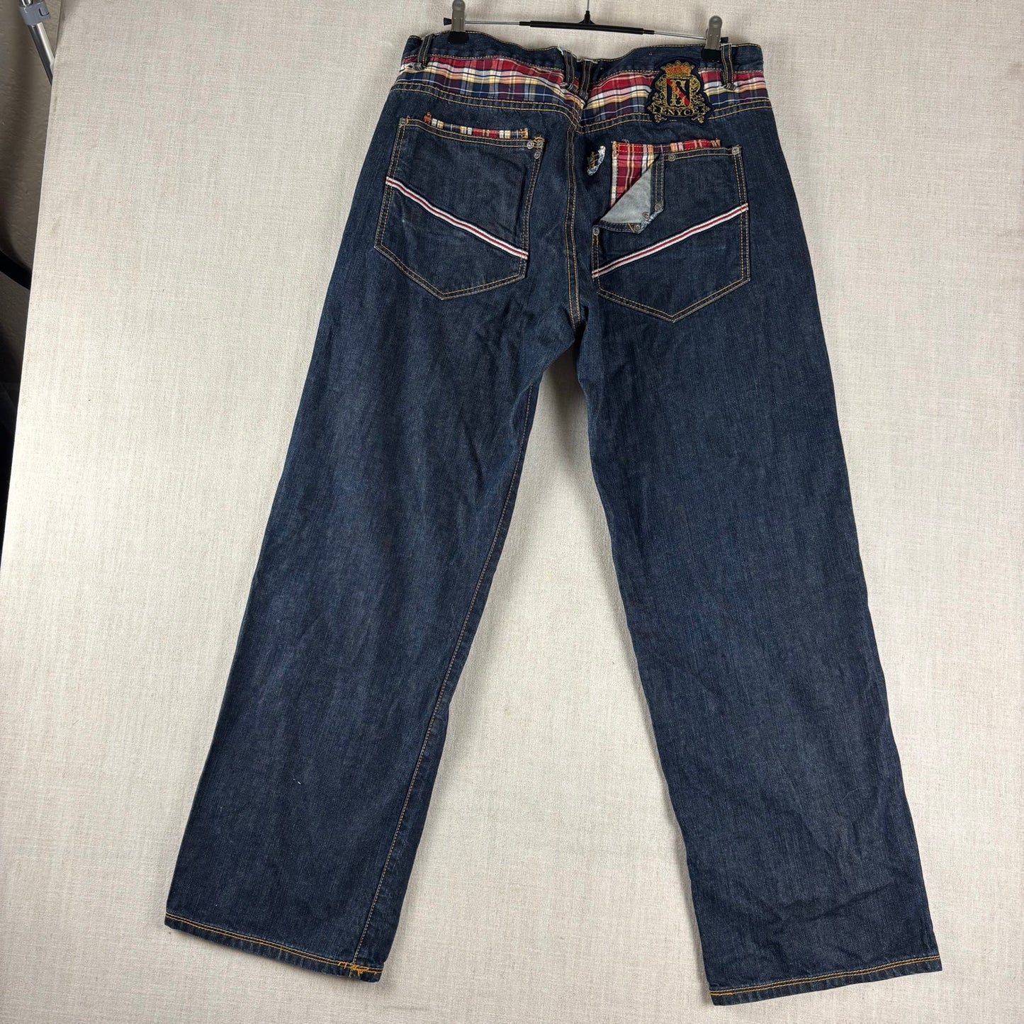 ENYCE Y2K Flannel Plaid Jeans NWT Dark Wash Sz 36 Skater Denim