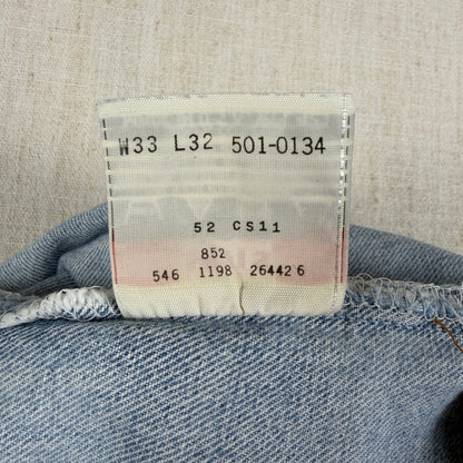 Vintage Levis Button Fly 501 Jeans 90s Light Wash 33x32 Slim Fit Jeans