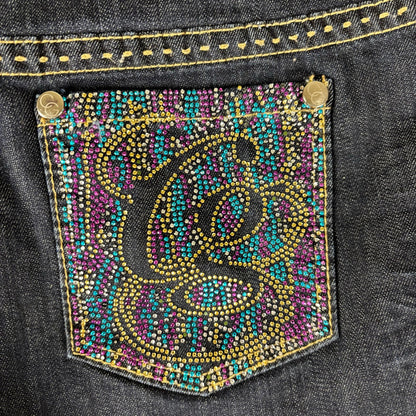 Coogi Rhinestone Y2K Studded Mini Jean Shorts Sz 11/12 Dark Wash