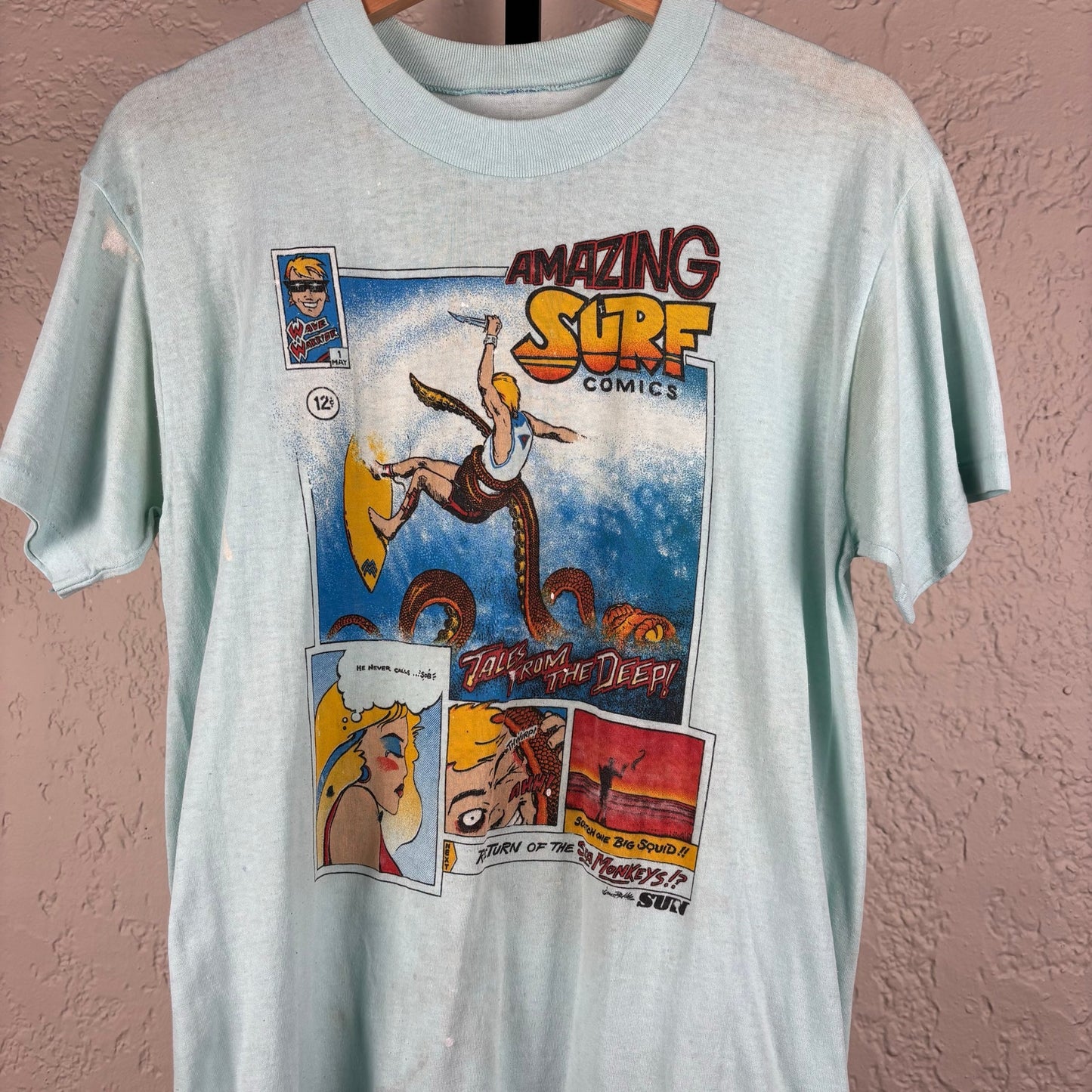 Vintage 80s Amazing Surf Comics Wave Warrior Small Tee