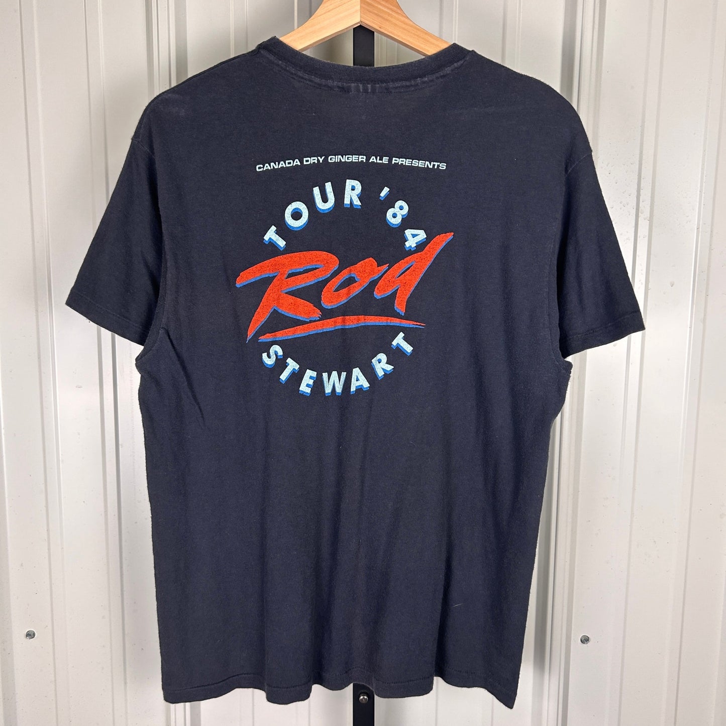 Rod Stewart 1984 Camouflage Tour Canada Dry Vintage Large Band Tee