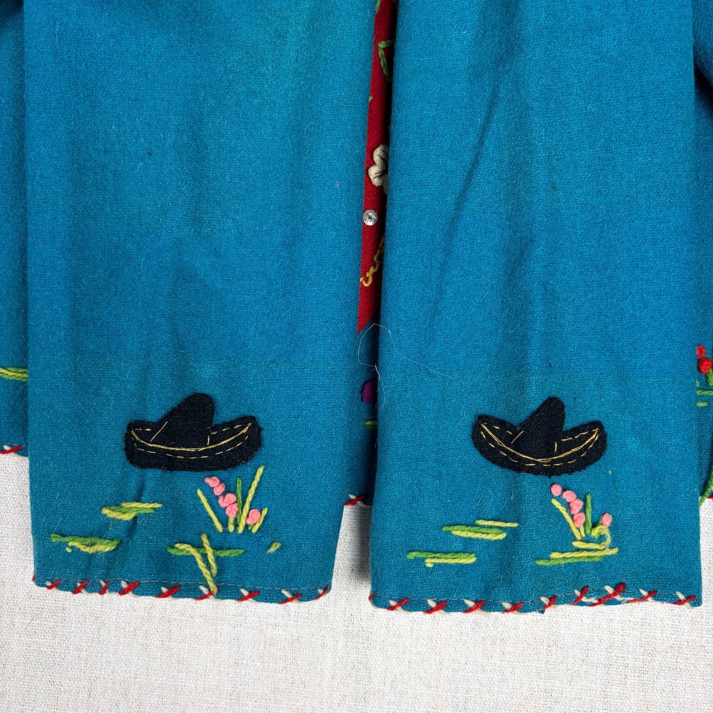 Vintage 1940s Mexican Souvenir Jacket La Mexicana Wool Dancing Couple Size Small