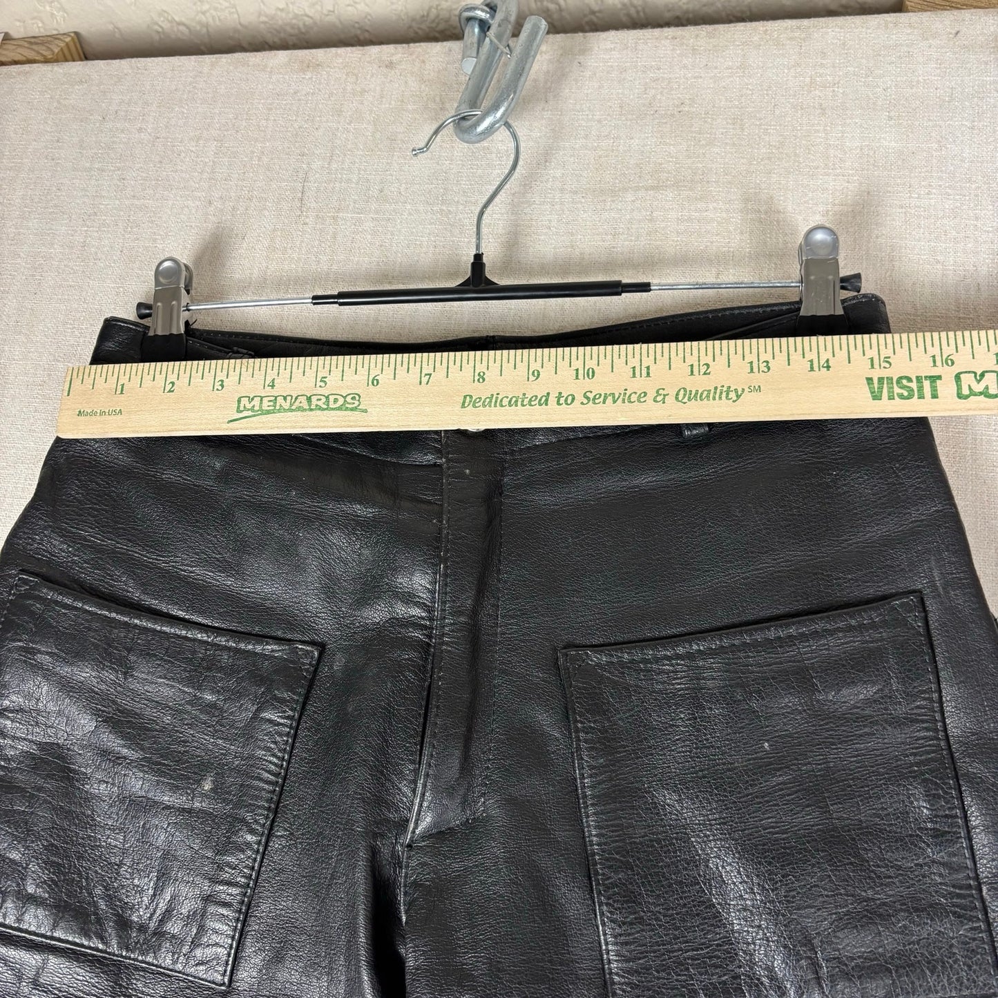 Trucker Leather Pants Vintage Braided Snap Button Detail Biker Sz 32