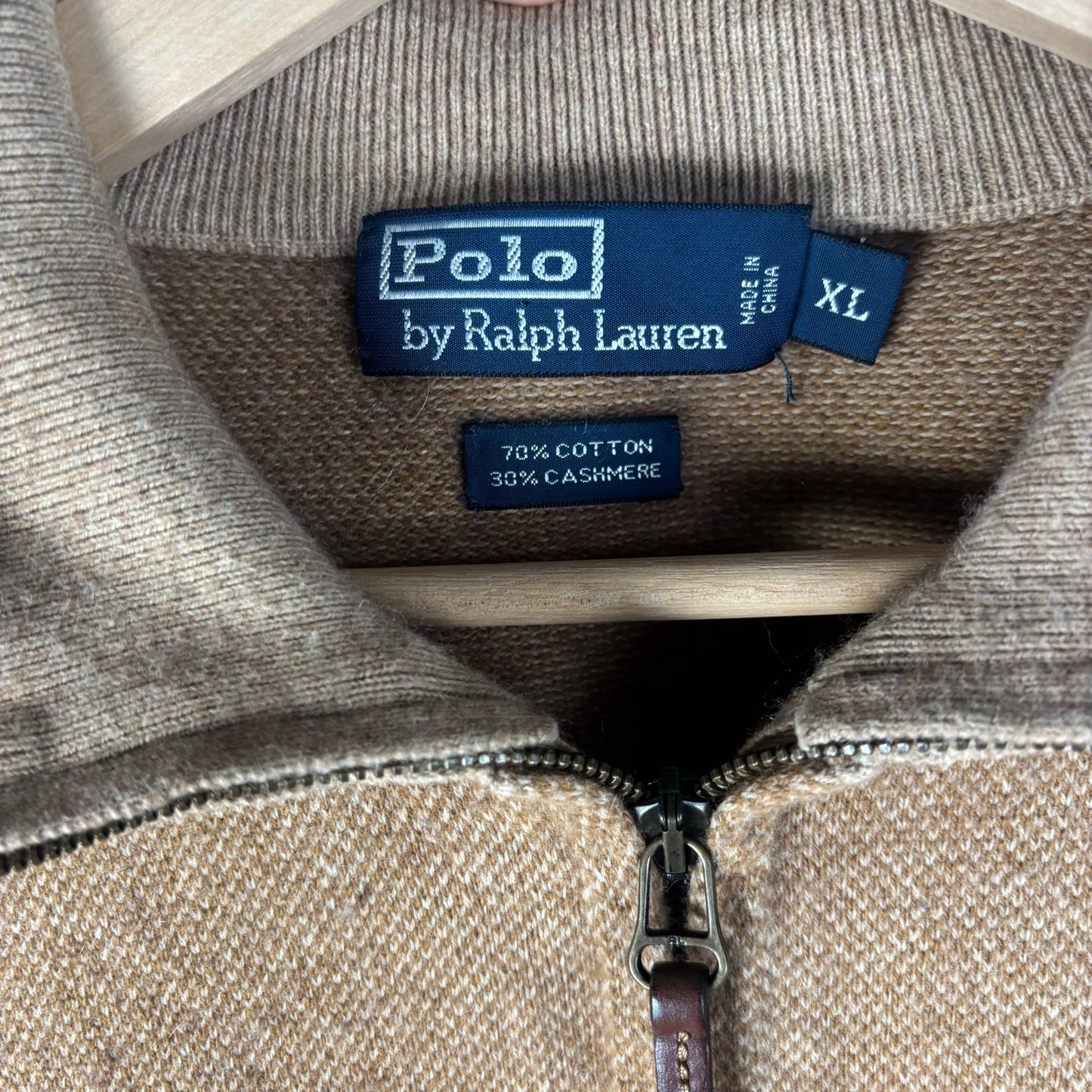 Polo Ralph Lauren Vintage Cotton Cashmere Tan Quarter Zip XL Sweater