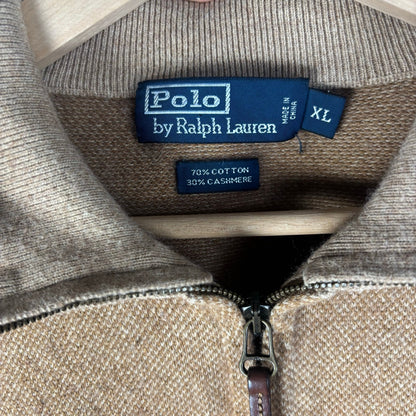Polo Ralph Lauren Vintage Cashmere Tan Quarter Zip XL Sweater