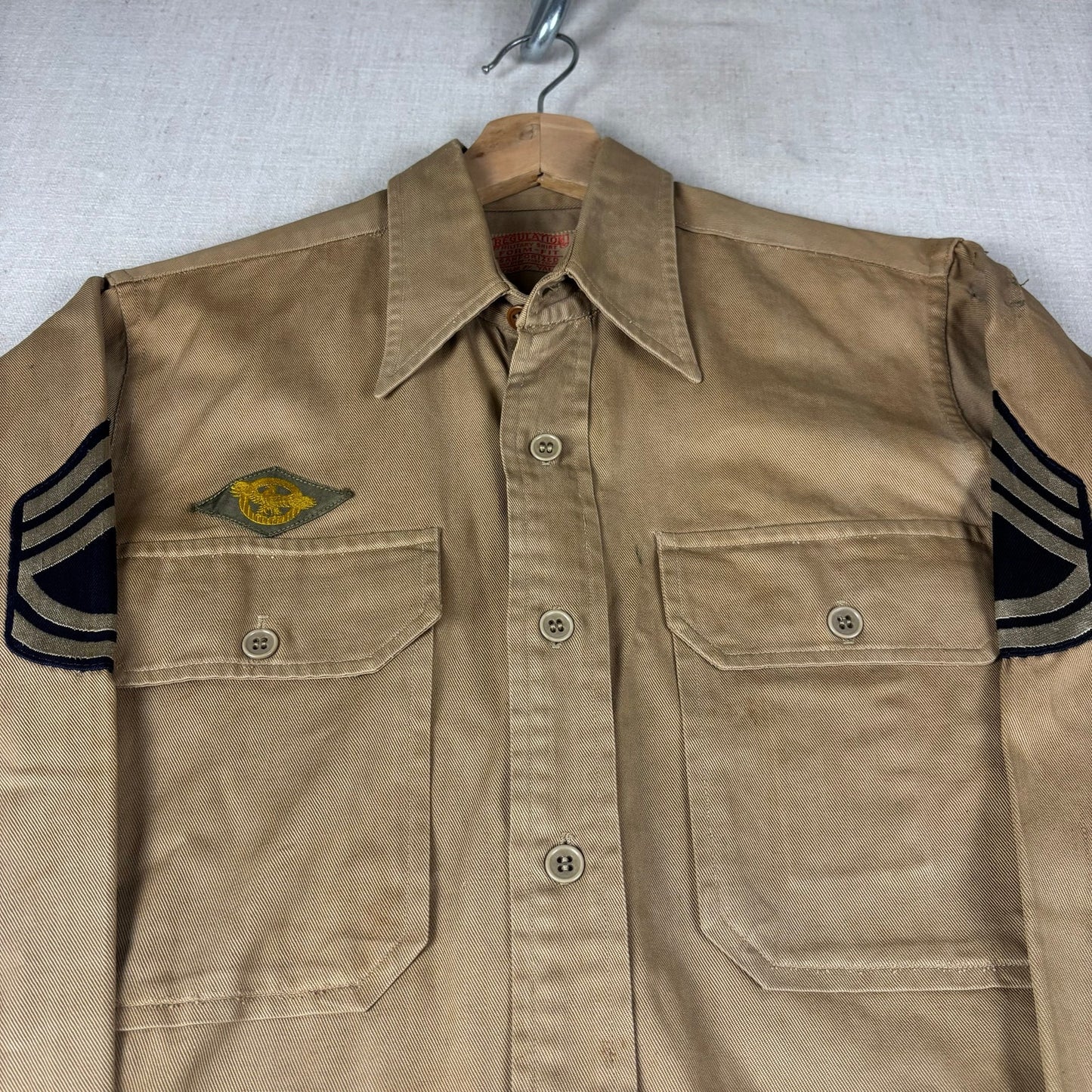 Vintage WWII Sanforized Military Yale Sergeant Regulation Button Shirt Small