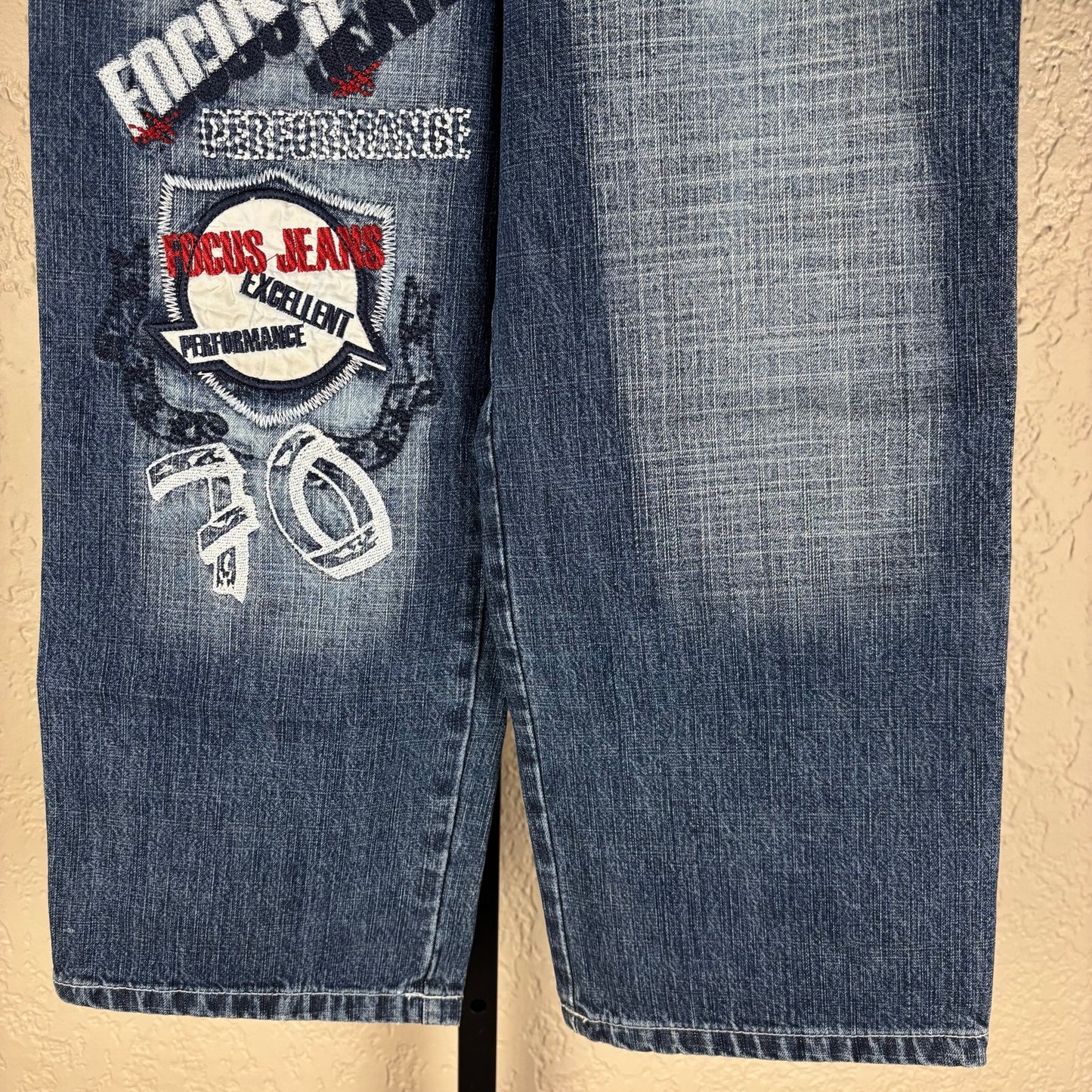 NWT Focus Jeans Y2K Sz 10 Embroidered Wide Leg Skater Jeans