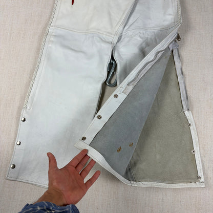 Pro Rider Premium Leather RARE Chaps + Vest Fringe Suede Rose Sz M/L White Set