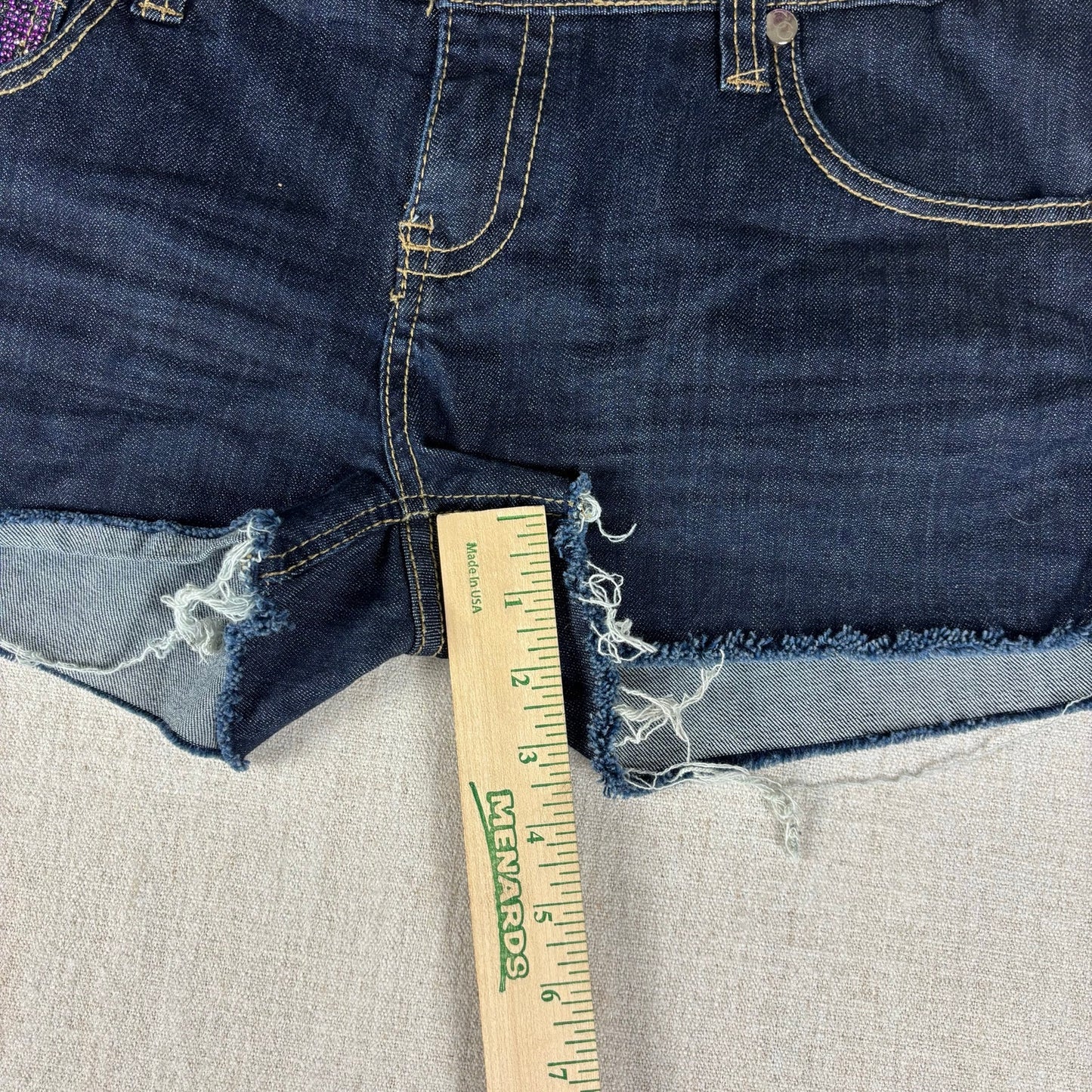 Coogi Rhinestone Y2K Studded Mini Jean Shorts Sz 11/12 Dark Wash