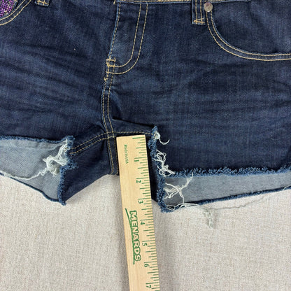 Coogi Rhinestone Y2K Studded Mini Jean Shorts Sz 11/12 Dark Wash