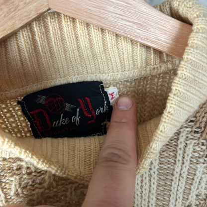 1960s Duke Of York Wool Abstract Pattern Medium Knit Fisherman Sweater