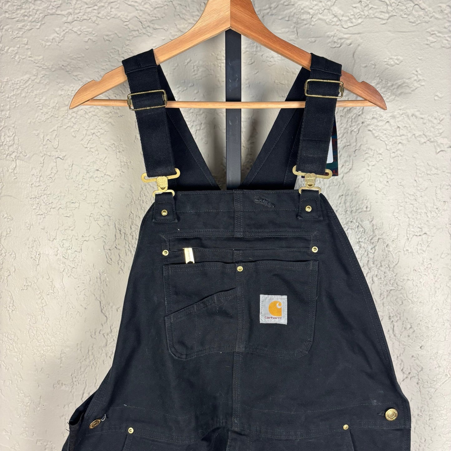 Carhartt Overalls Double Knee Black Workwear Duck Canvas Sz 40x30 Bibs