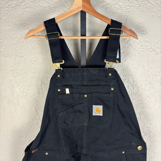 Carhartt Overalls Double Knee Black Workwear Duck Canvas Sz 40x30 Bibs