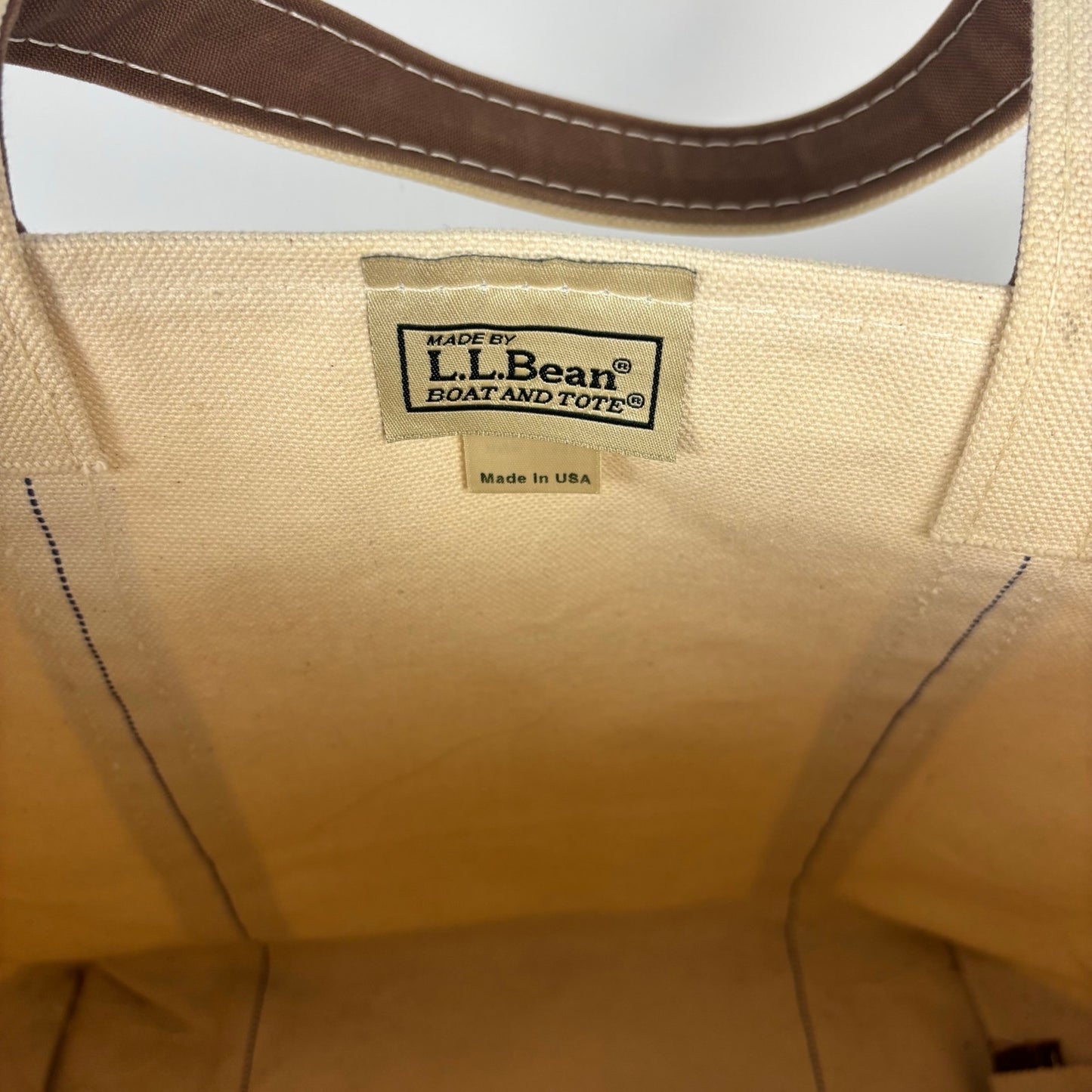 LL Bean Boat and Tote Bag Canvas Brown White Vintage 90s