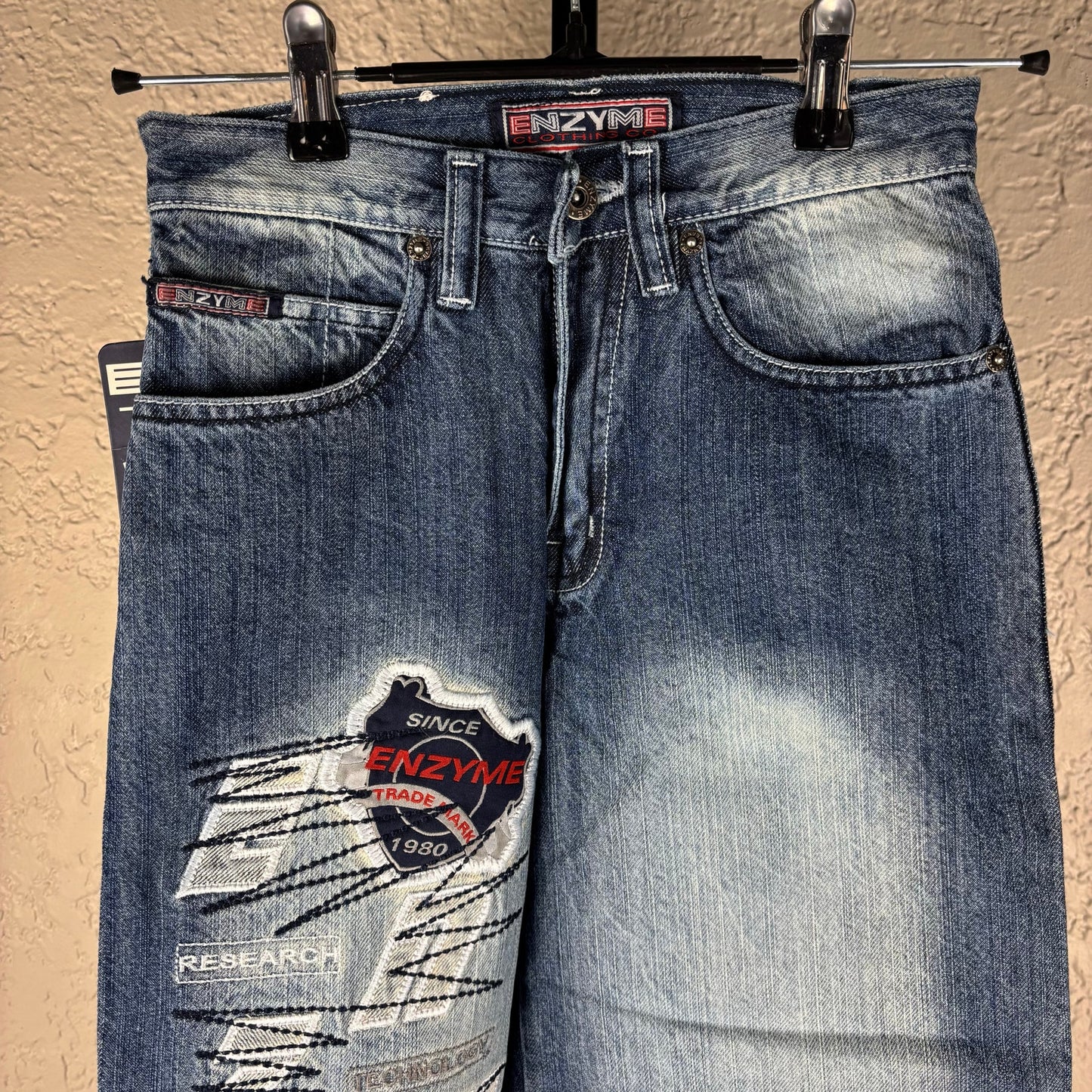 NWT Enzyme Jeans Co Y2K Sz 10 Embroidered Wide Leg Skater Jeans