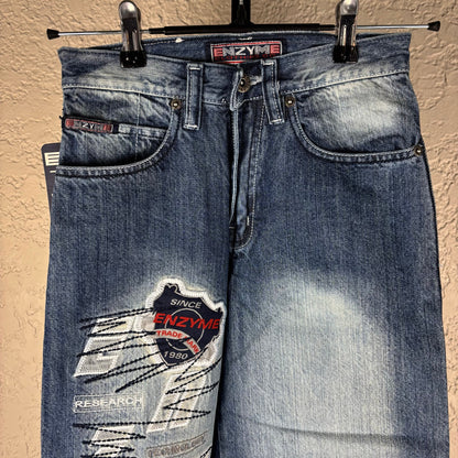 NWT Enzyme Jeans Co Y2K Sz 10 Embroidered Wide Leg Skater Jeans
