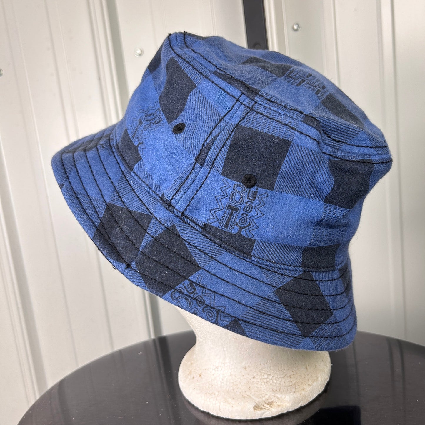 Stussy Headgear Bucket Hat Blue Plaid Authentic Wool Blend S/M