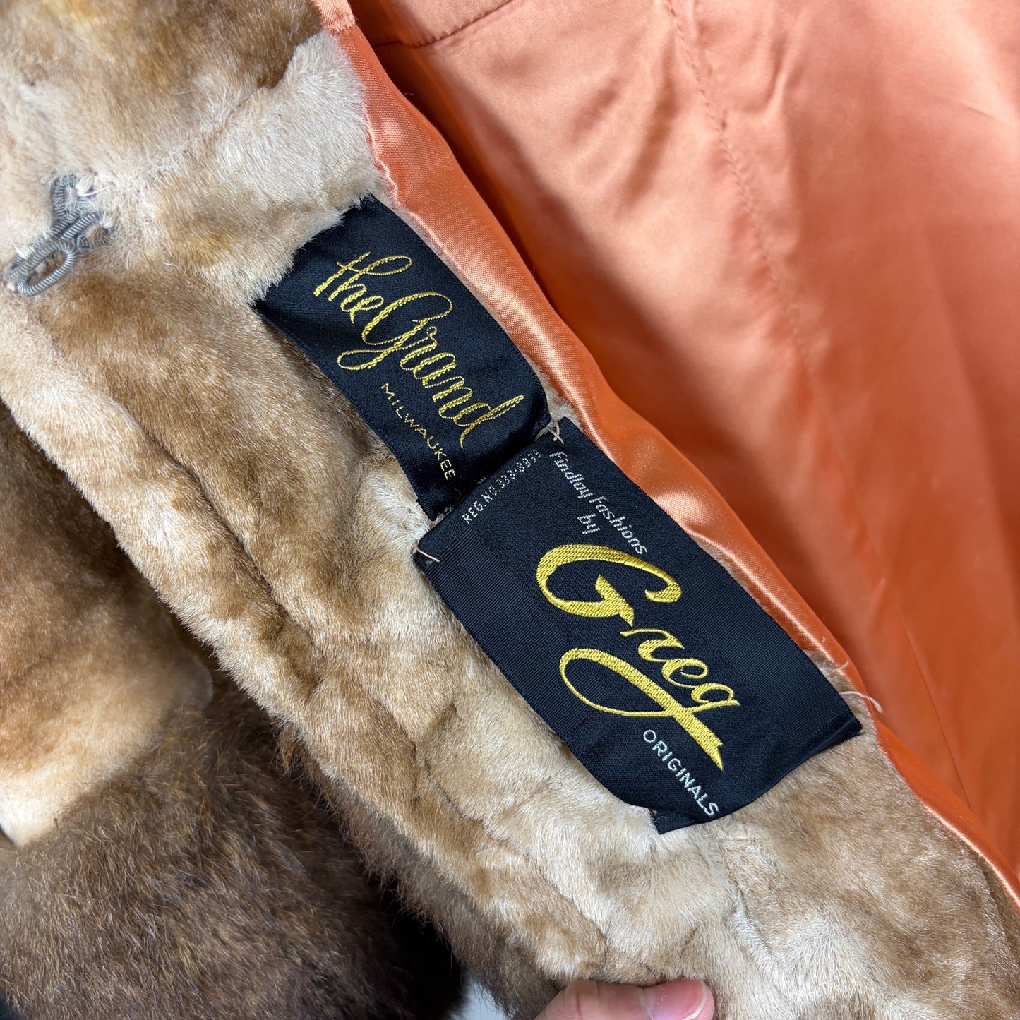 VTG 1970s Penny Lane Greg Originals Fur Lined Orange Satin Med/Lrg Princess Coat