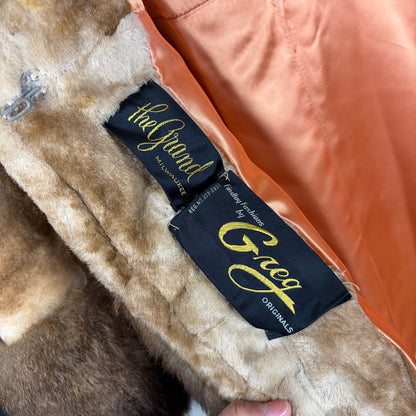 VTG 1970s Penny Lane Greg Originals Fur Lined Orange Satin Med/Lrg Princess Coat
