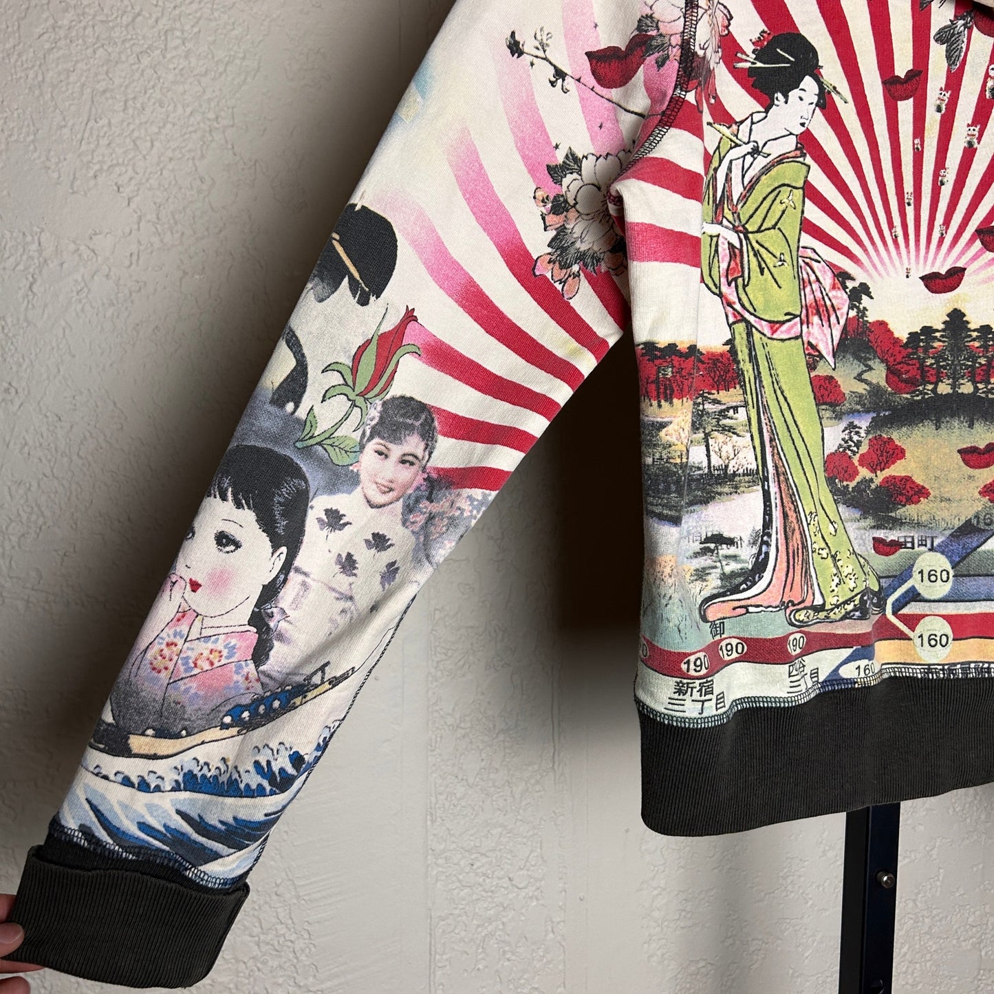 Vintage Japanese Art Lucky Brand Rare AOP Large Zip Up Y2K Hoodie