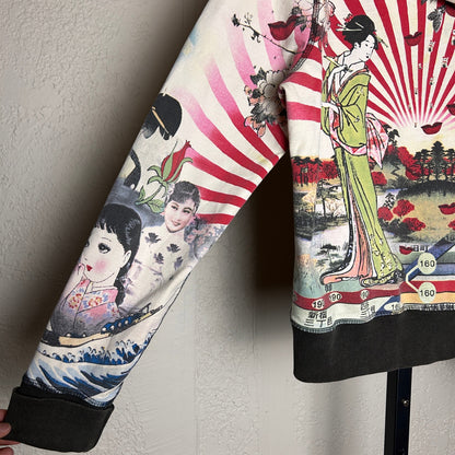 Vintage Japanese Art Lucky Brand Rare AOP Large Zip Up Y2K Hoodie