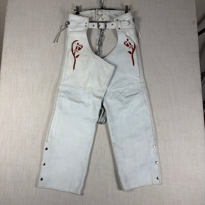 Pro Rider Premium Leather RARE Chaps + Vest Fringe Suede Rose Sz M/L White Set