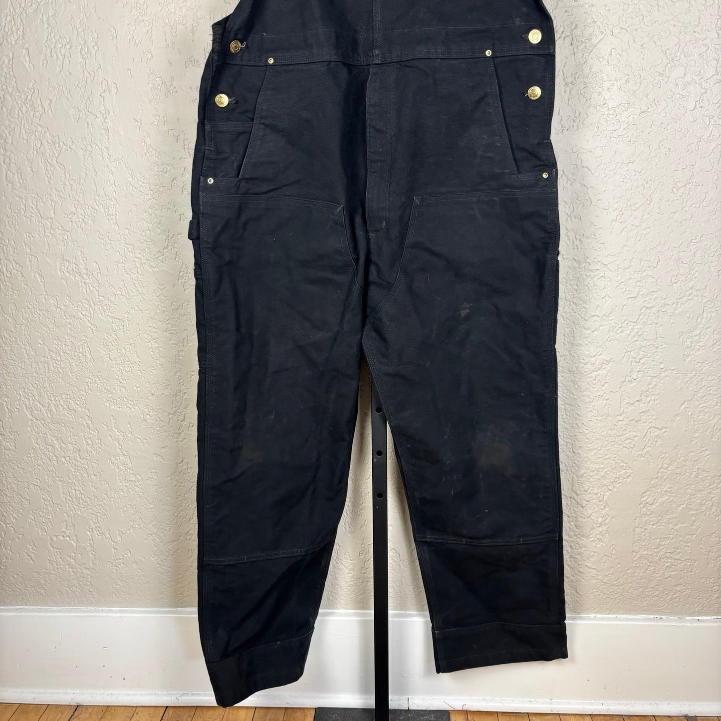 Carhartt Overalls Double Knee Black Workwear Duck Canvas Sz 40x30 Bibs