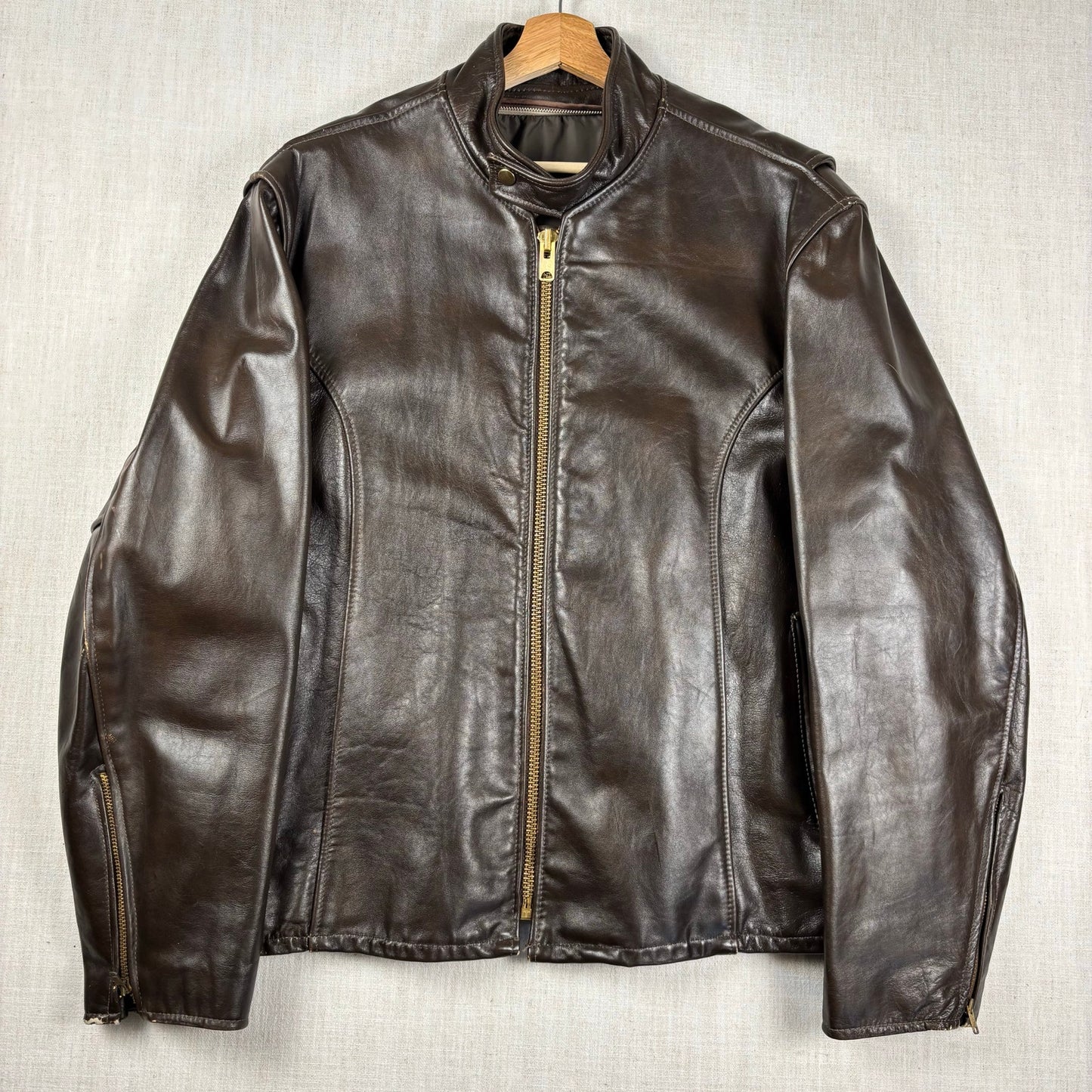 Vintage 1970s Brown Leather Biker Motorcycle Talon Zipper Sz 52 Jacket