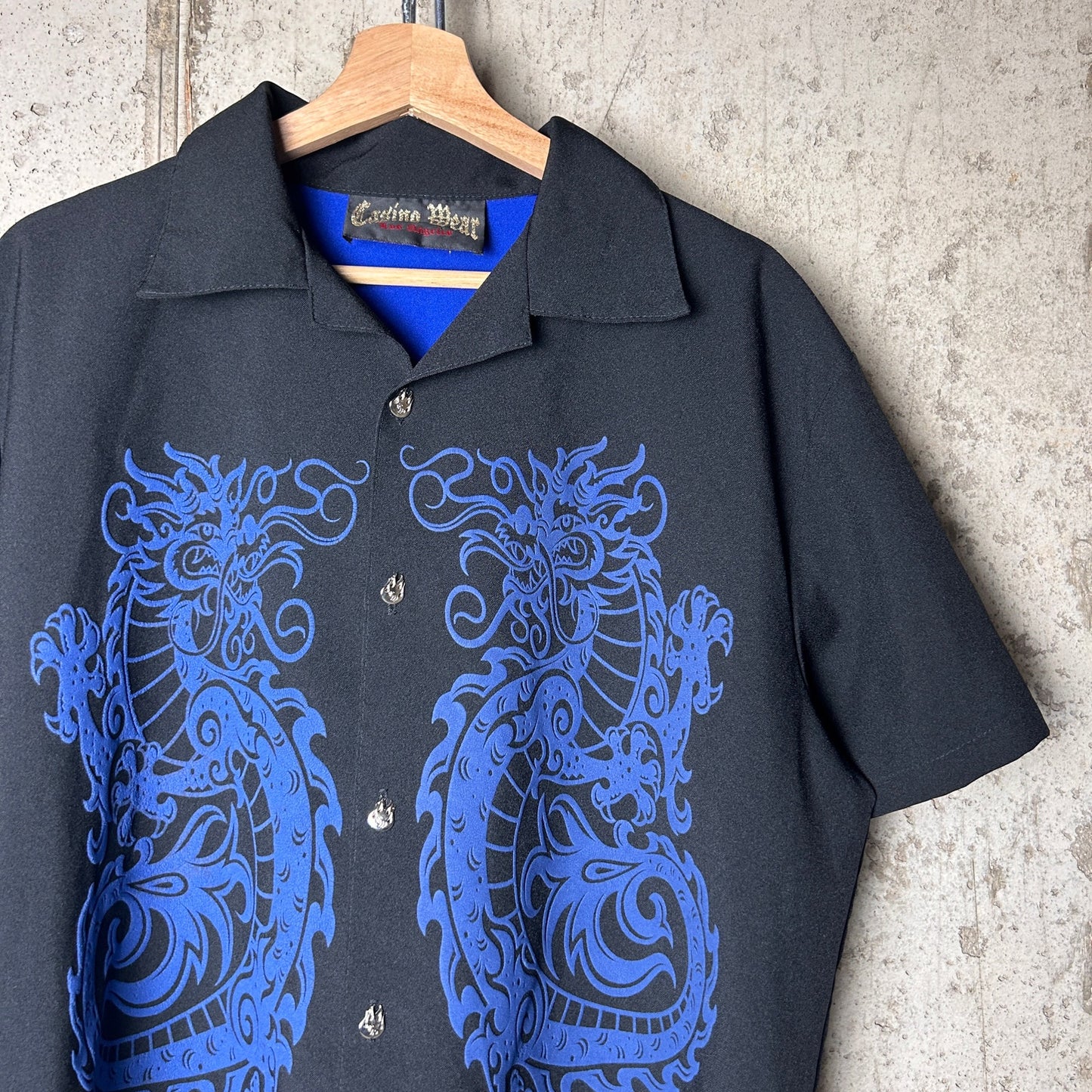 Casino Wear Dragon Tribal Flames Large Y2K Button Up Shirt