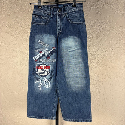 NWT Focus Jeans Y2K Sz 10 Embroidered Wide Leg Skater Jeans