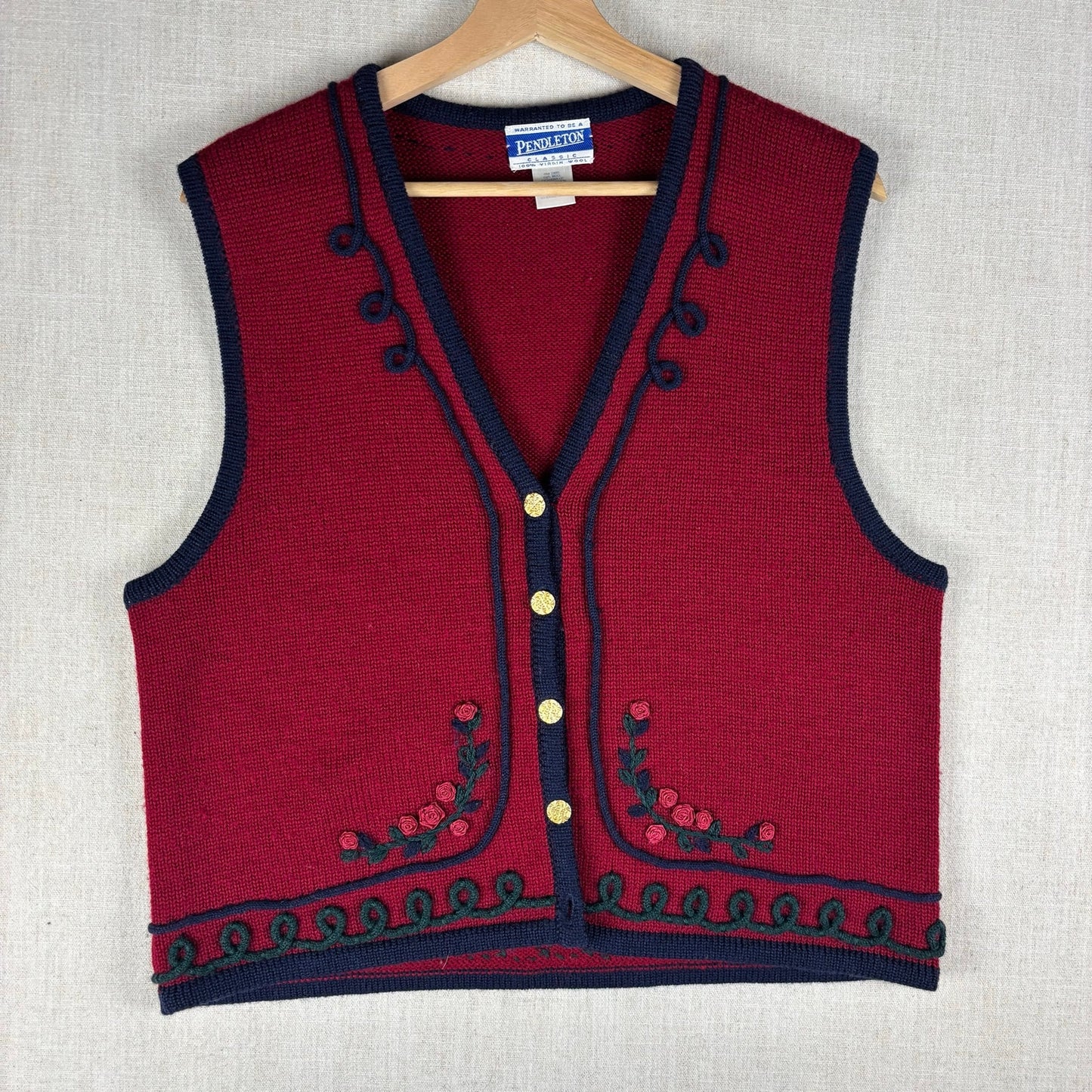 Vintage Pendleton Classic Floral Embroidered Large Wool Vest