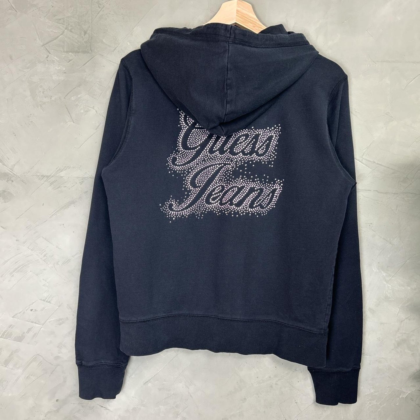 Large Y2K Guess Jeans Rhinestone Bedazzled Zip Up Sweater