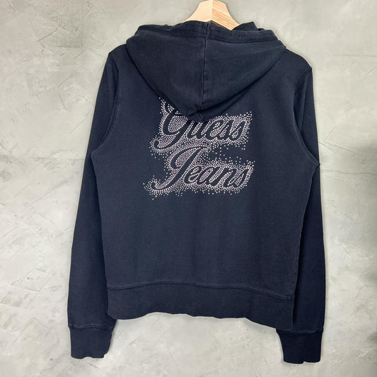 Large Y2K Guess Jeans Rhinestone Bedazzled Zip Up Sweater