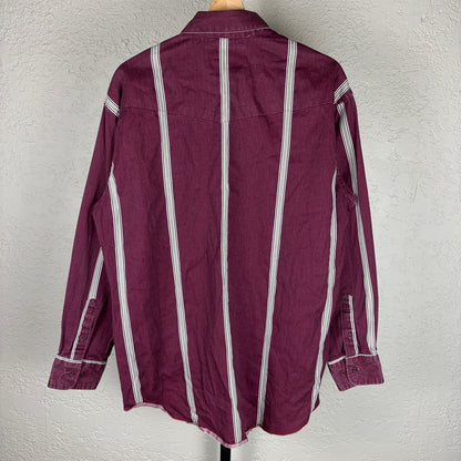 Wrangler Brushpopper Vintage 90s Bright Blue Stripe X-Long Tails Large Shirt
