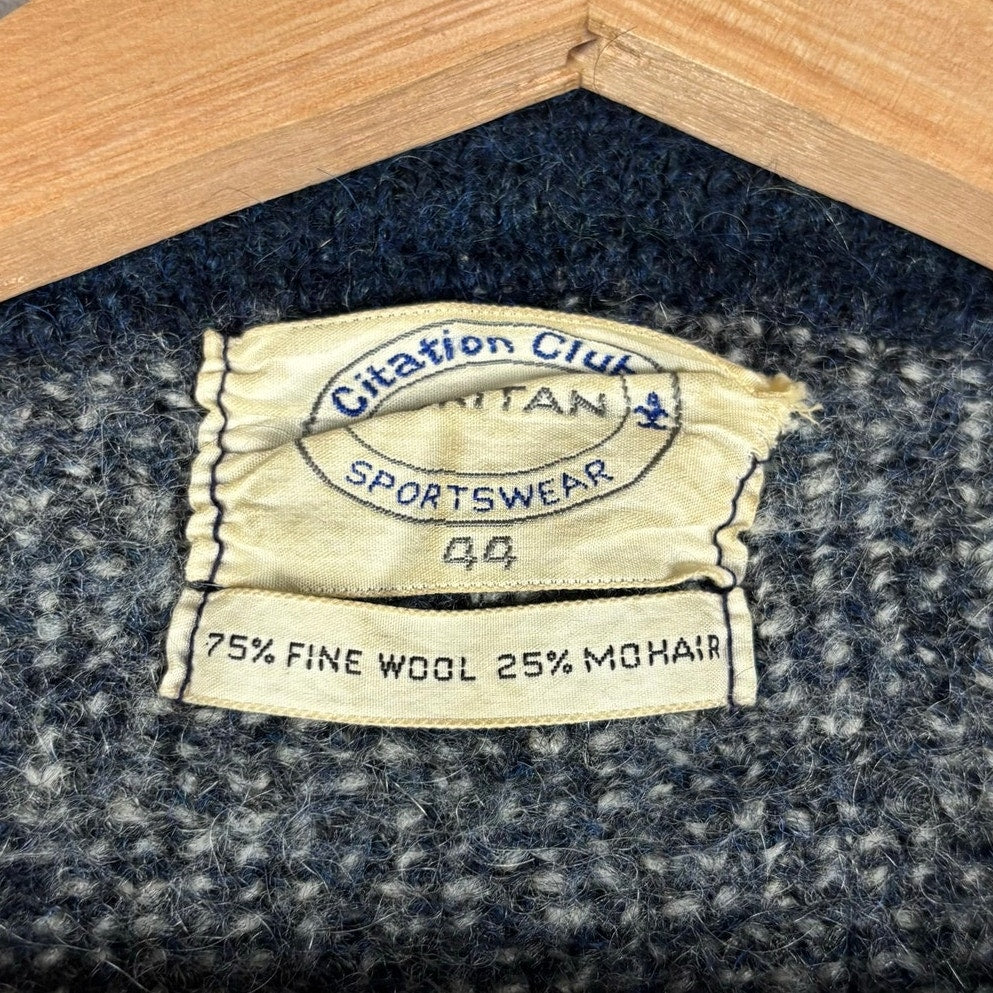 Vintage Mohair Wool 1960s Argyle Diamond Puritan Cardigan Size 44