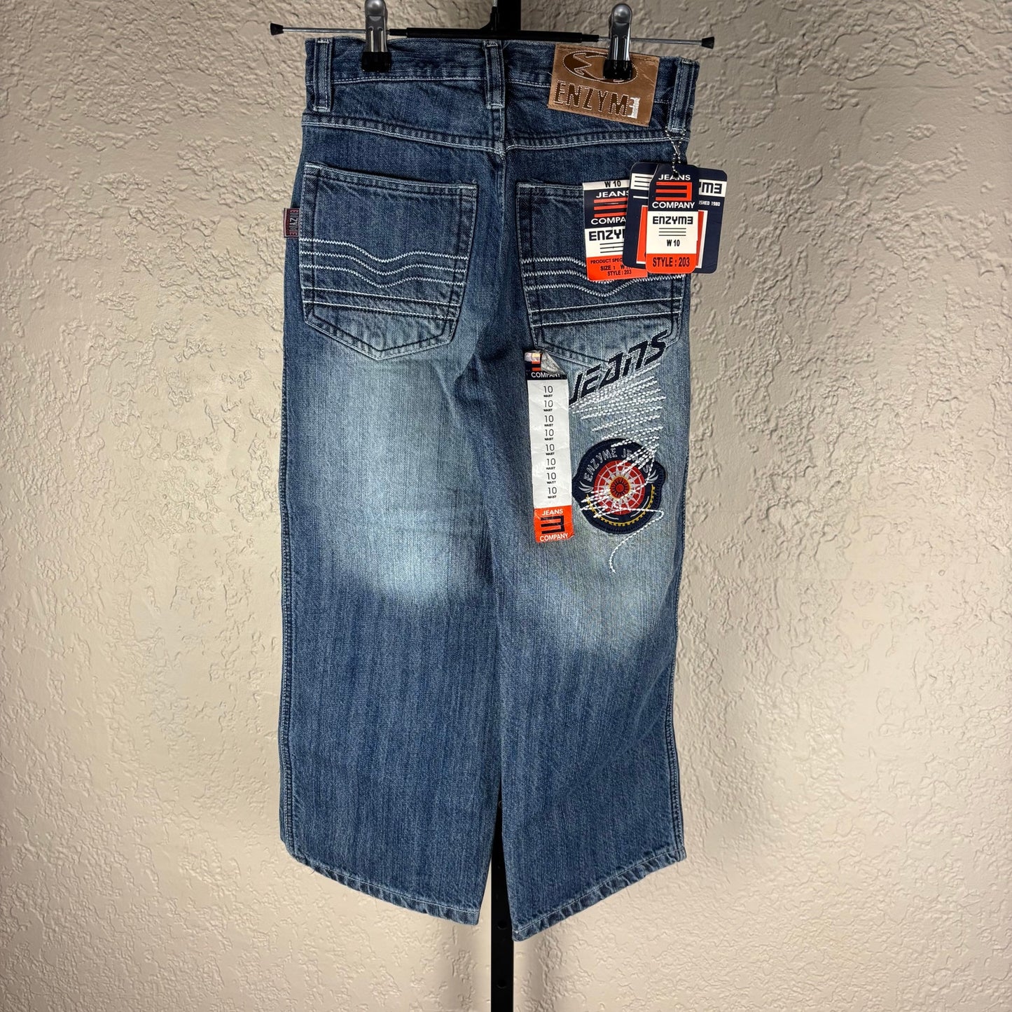 NWT Enzyme Jeans Co Y2K Sz 10 Embroidered Wide Leg Skater Jeans