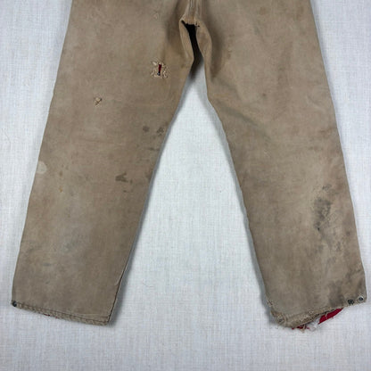 Vintage Carhartt Pants 1970s Distressed Tan Duck Canvas Quilted Lined Sz 32